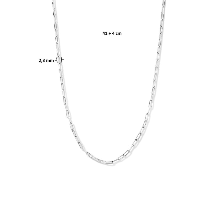 Silver necklace ladies paper clip square tube rhodium plated