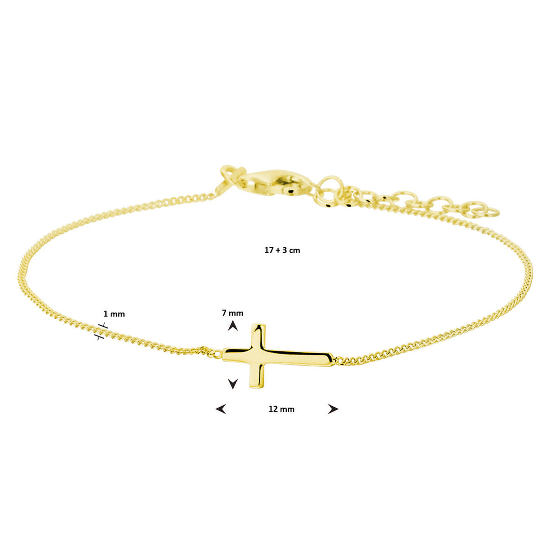 bracelet cross 17 + 3 cm 3 micron silver gold plated (yellow)