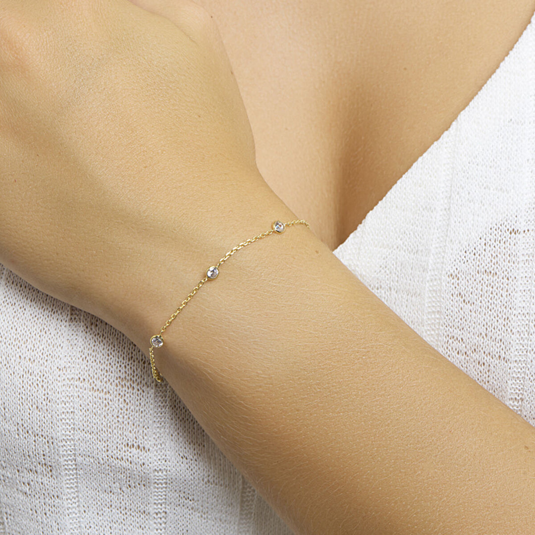 bracelet zirconia 17 + 2 cm 3 micron silver gold plated (yellow)