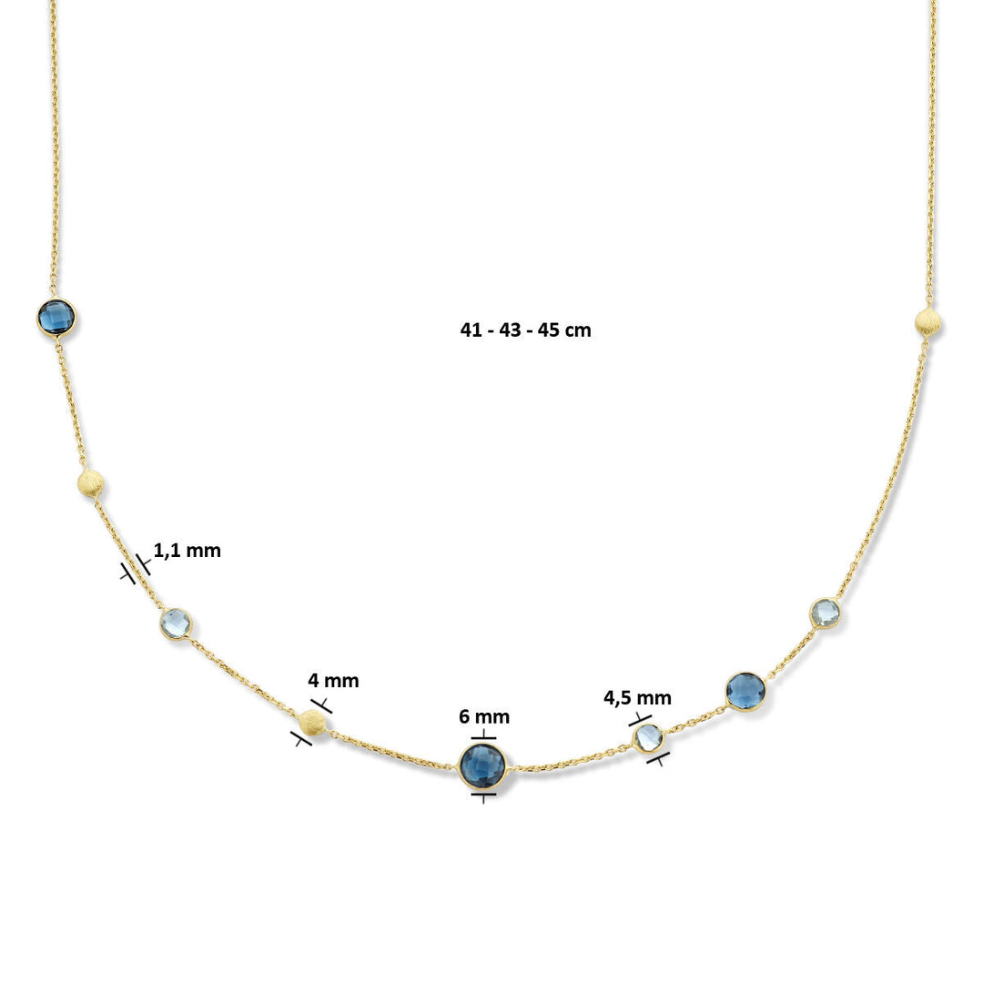 Gold women's necklace London blue and blue topaz and circles 14K