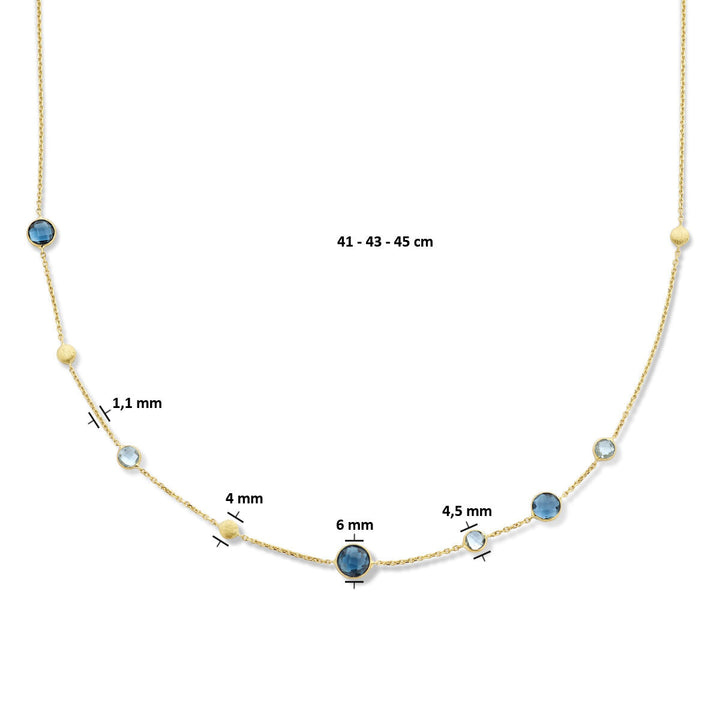 Gold women's necklace London blue and blue topaz and circles 14K