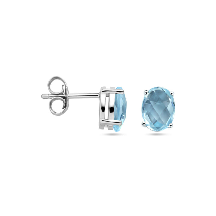 ear studs blue topaz silver rhodium plated