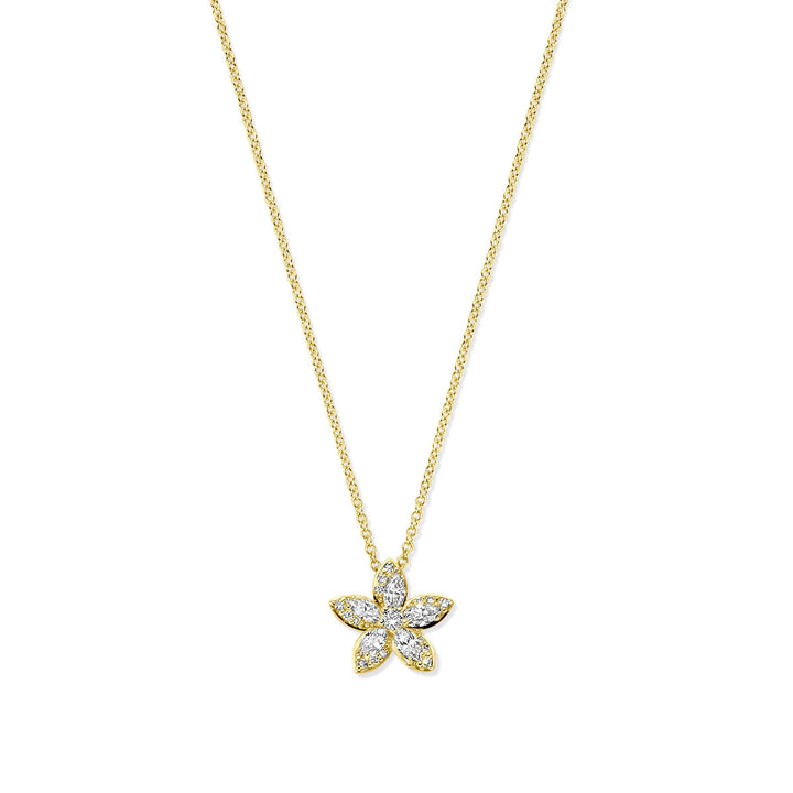 collier bloem diamant 0.42ct h si 41 - 43 - 45 cm 14K geelgoud