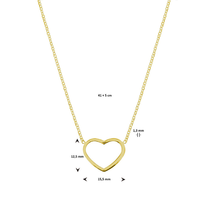collier hart 41 + 5 cm 3 micron zilver verguld (geel)