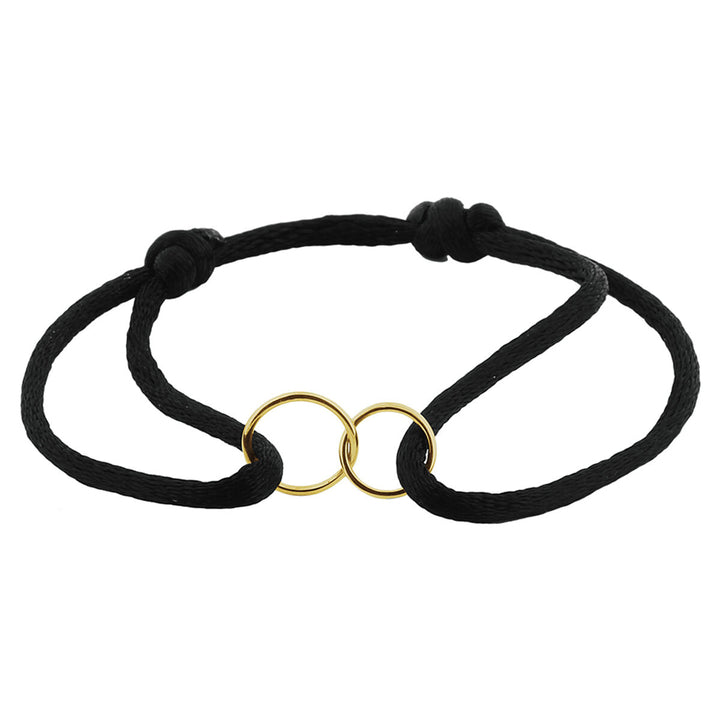 bracelet satin rounds 14K gold with rubber/nylon/leather