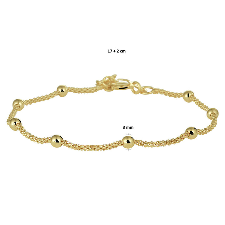bracelet balls 3.0 mm 17 + 2 cm 3 micron silver gold plated (yellow)