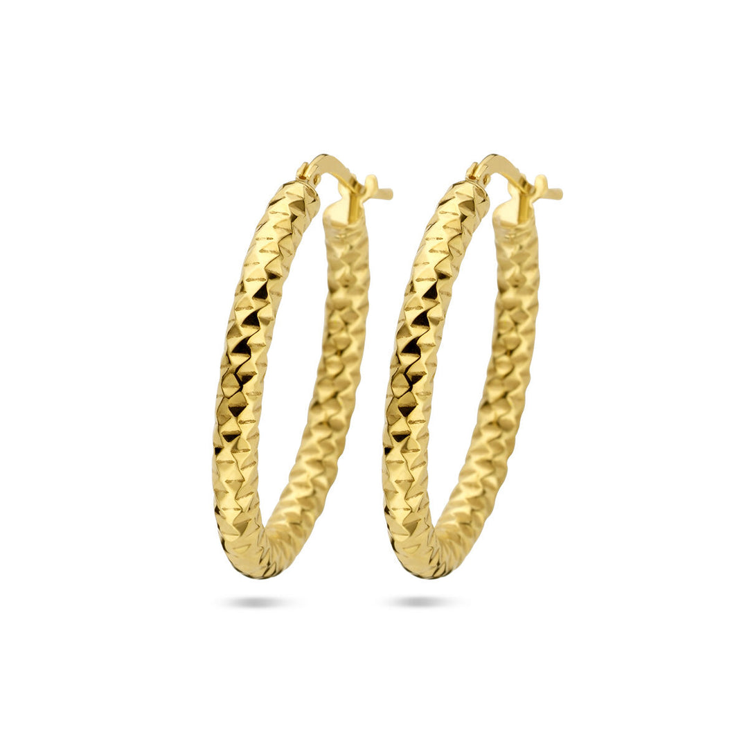 earrings 3.0 mm round tube diamond-plated 1 micron silver gold-plated (yellow)