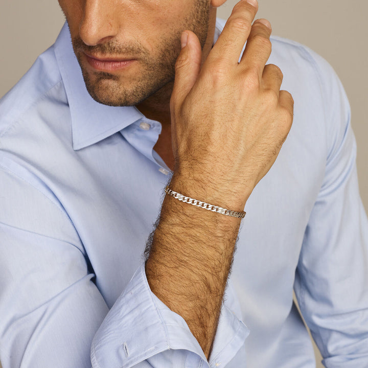 bracelet gourmette with spacer 5.1 mm 21 cm 6-sided cut silver white