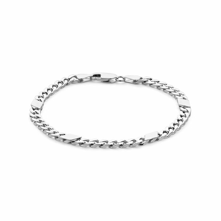bracelet gourmette with spacer 5.1 mm 21 cm 6-sided cut silver white