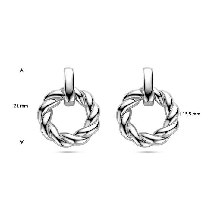 circle earrings twisted silver rhodium plated