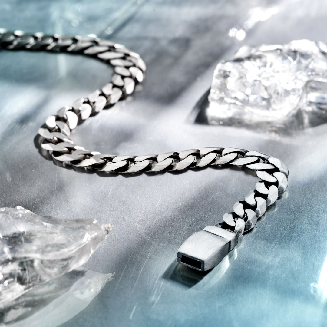 bracelet gourmette 8-sided cut 8.2 mm silver oxidized