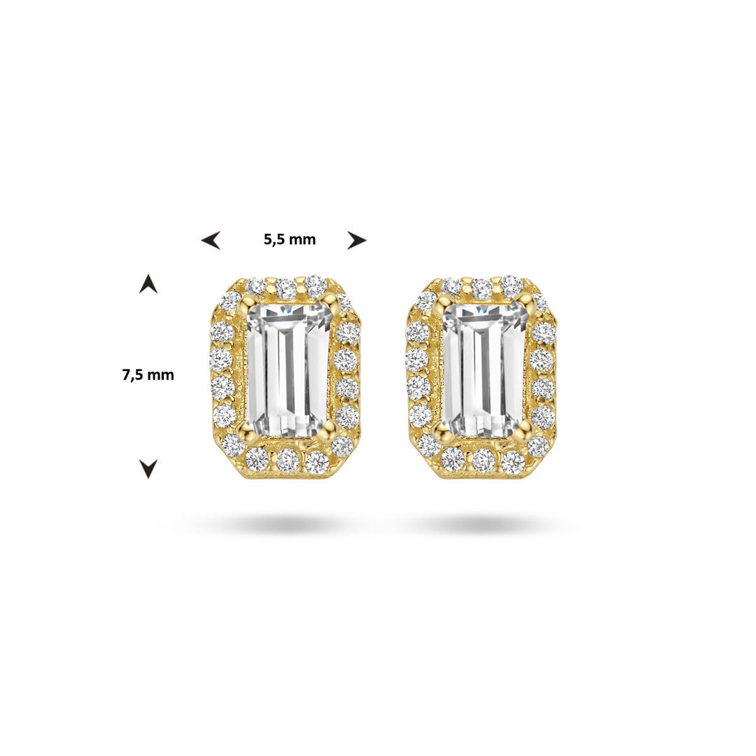oorknoppen zirkonia halo 14K geelgoud