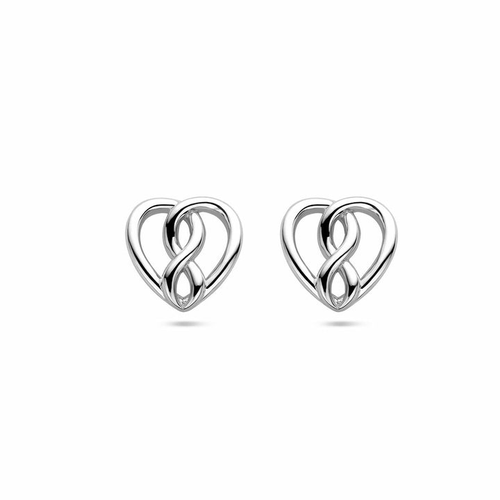 ear studs heart and infinity silver rhodium plated