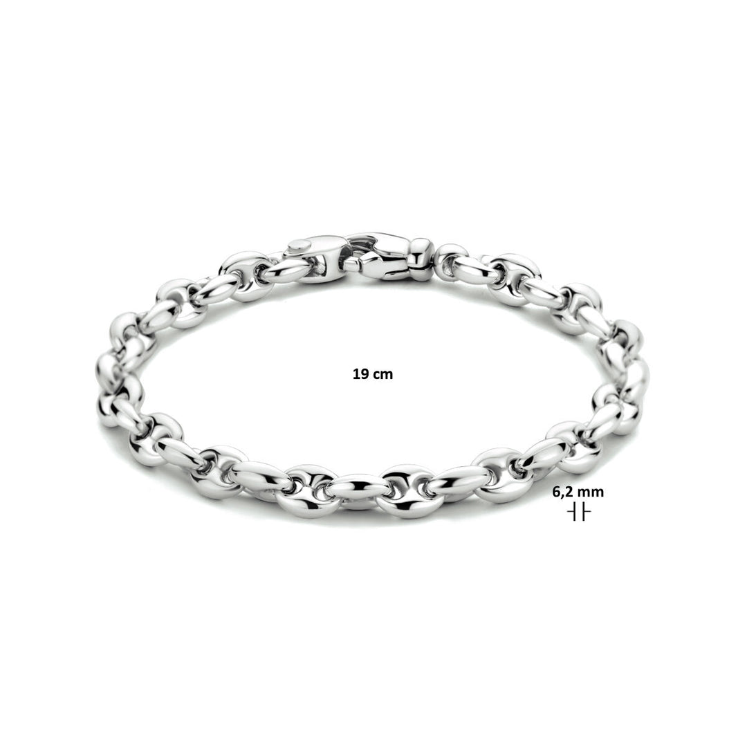 bracelet coffee bean 6.2 mm 19 cm silver rhodium plated