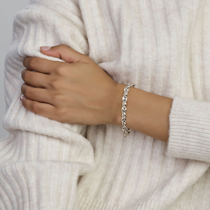 bracelet coffee bean 7.4 mm 20 cm silver rhodium plated