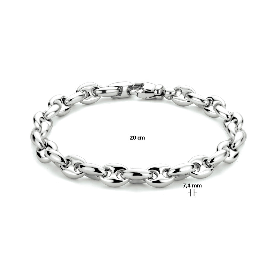 bracelet coffee bean 7.4 mm 20 cm silver rhodium plated