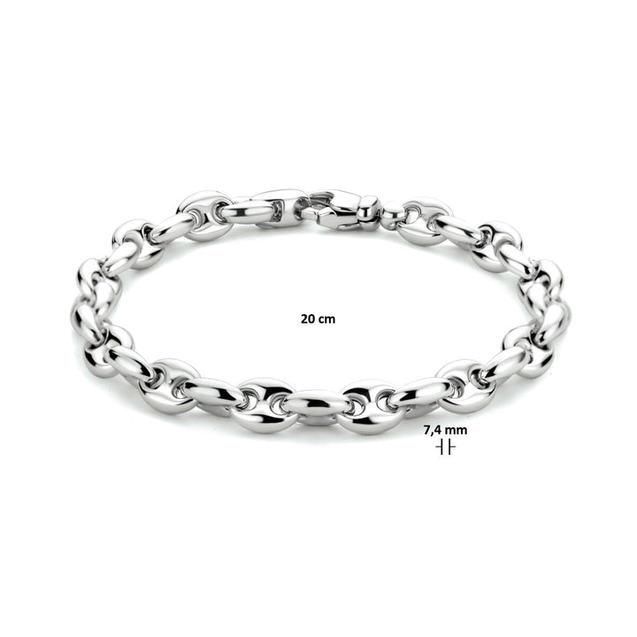 bracelet coffee bean 7.4 mm 20 cm silver rhodium plated