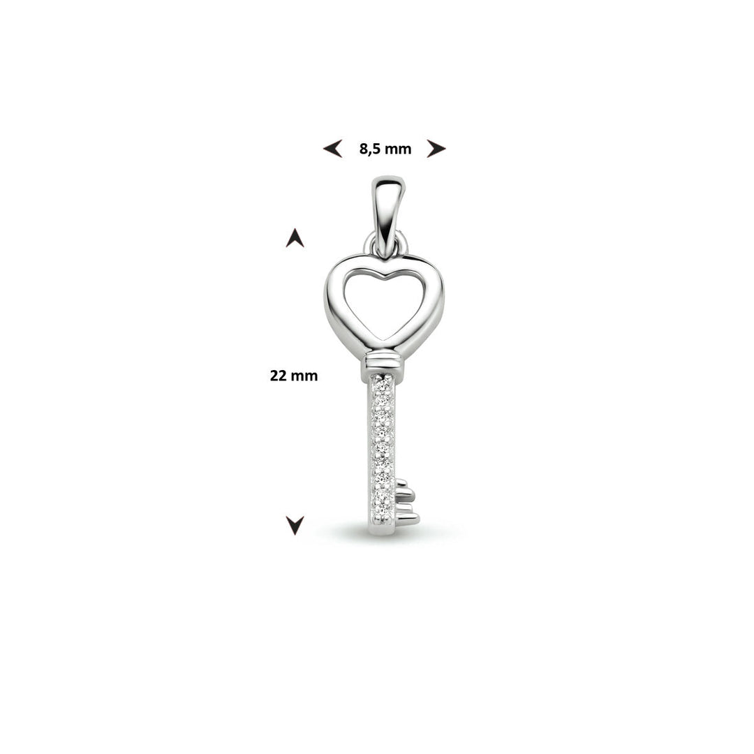 pendant key zirconia silver rhodium plated