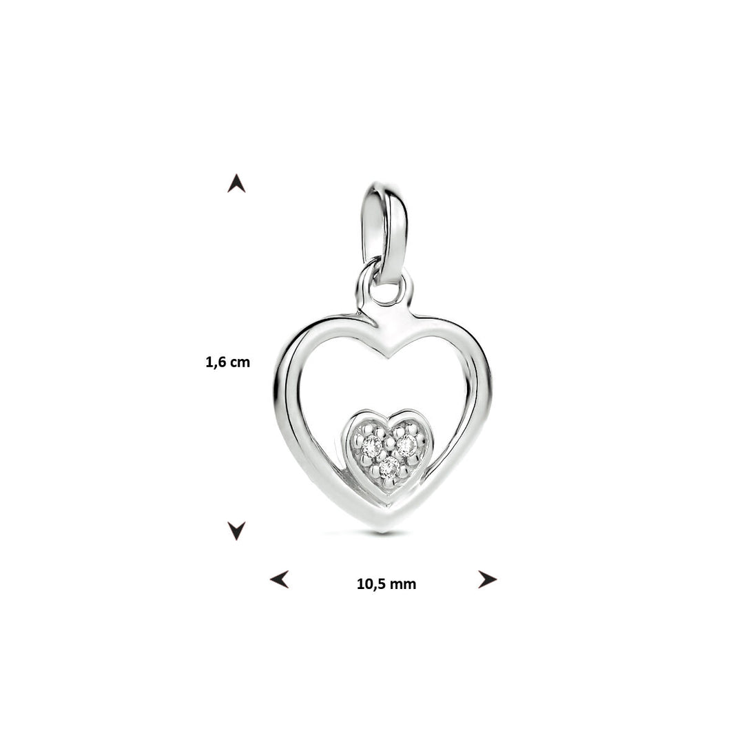 pendant heart zirconia silver rhodium plated