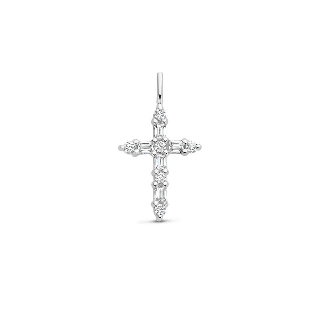 pendant cross zirconia silver rhodium plated