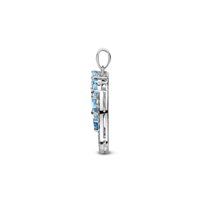 pendant round blue topaz and zirconia silver rhodium plated