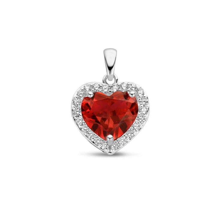 pendant heart synth. ruby and zirconia halo silver rhodium plated