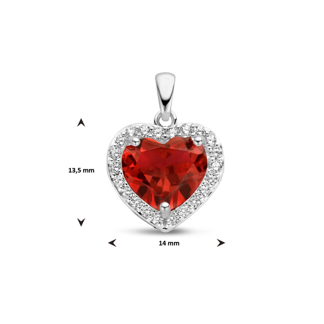 pendant heart synth. ruby and zirconia halo silver rhodium plated