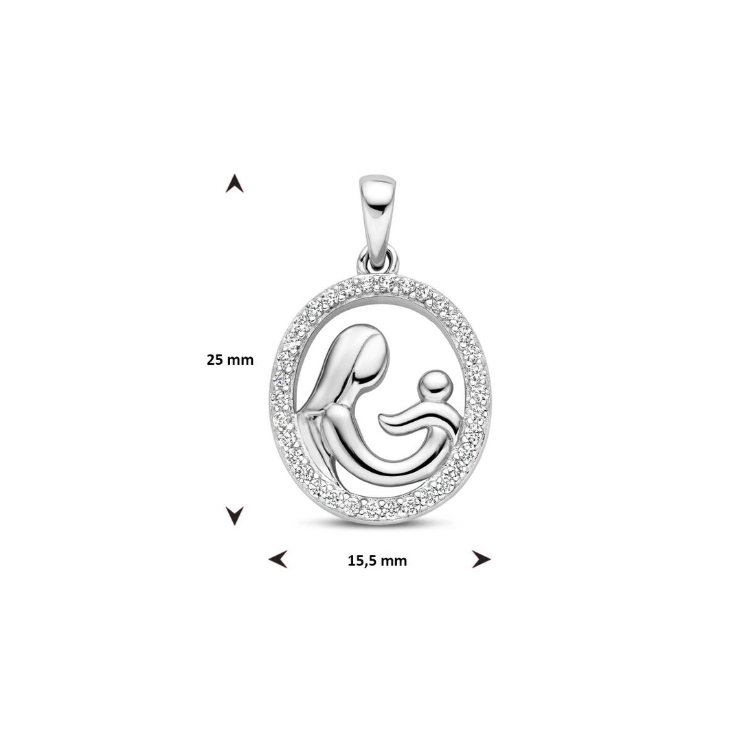 pendant mother and child zirconia silver rhodium plated