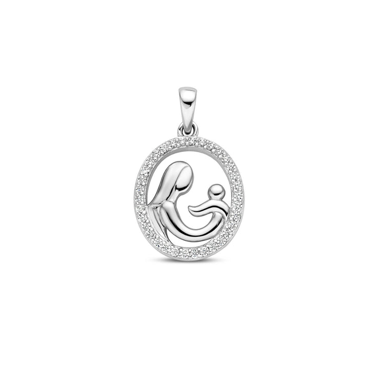 pendant mother and child zirconia silver rhodium plated