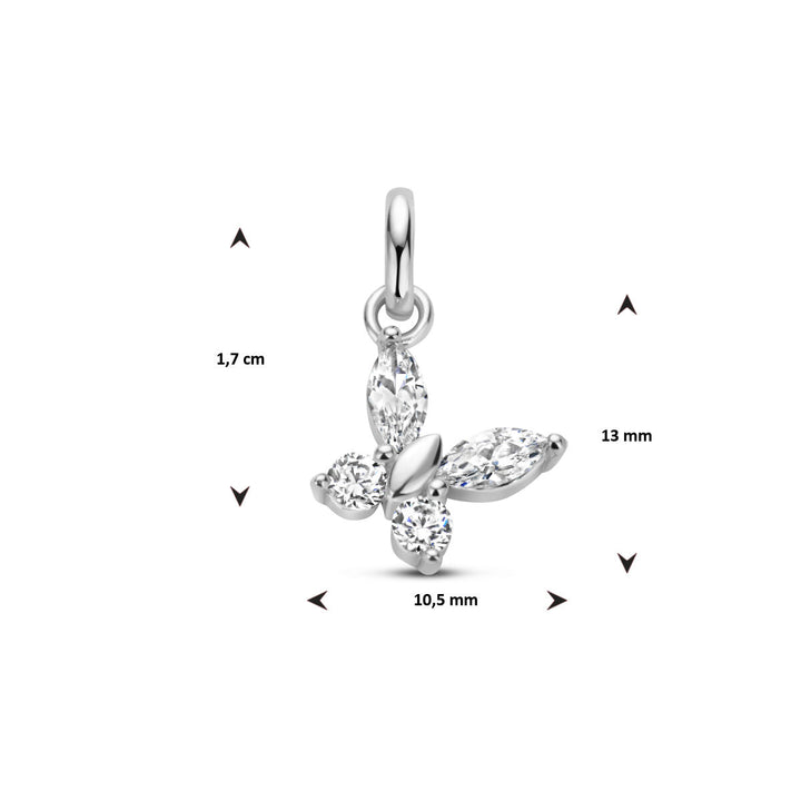 pendant butterfly zirconia silver rhodium plated