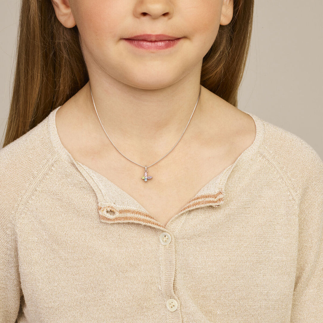 pendant butterfly multiple colors zirconia silver rhodium plated