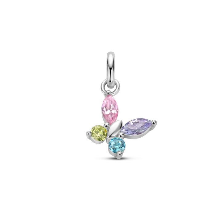 pendant butterfly multiple colors zirconia silver rhodium plated