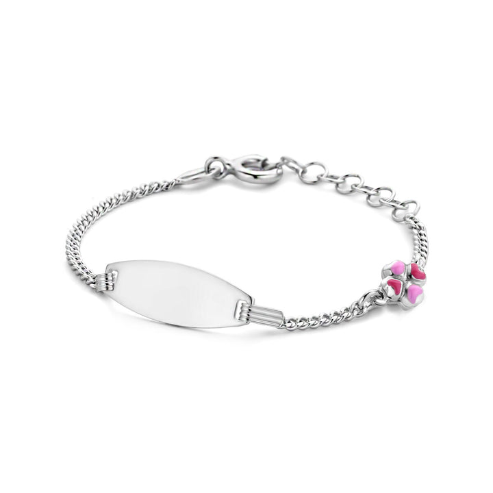 engraving bracelet clover plate 6.5 mm 11 + 2 cm silver rhodium plated