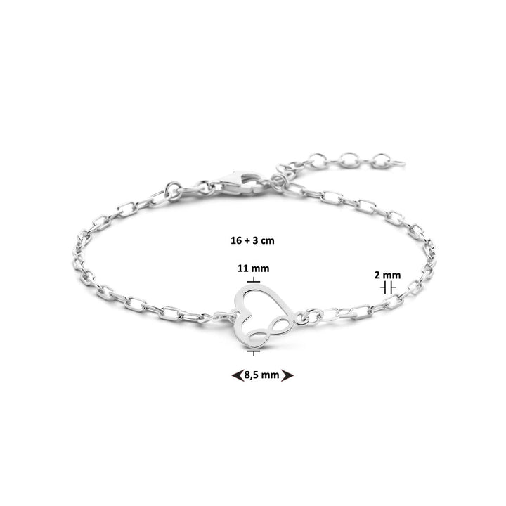 bracelet heart and infinity 16 + 3 cm silver rhodium plated