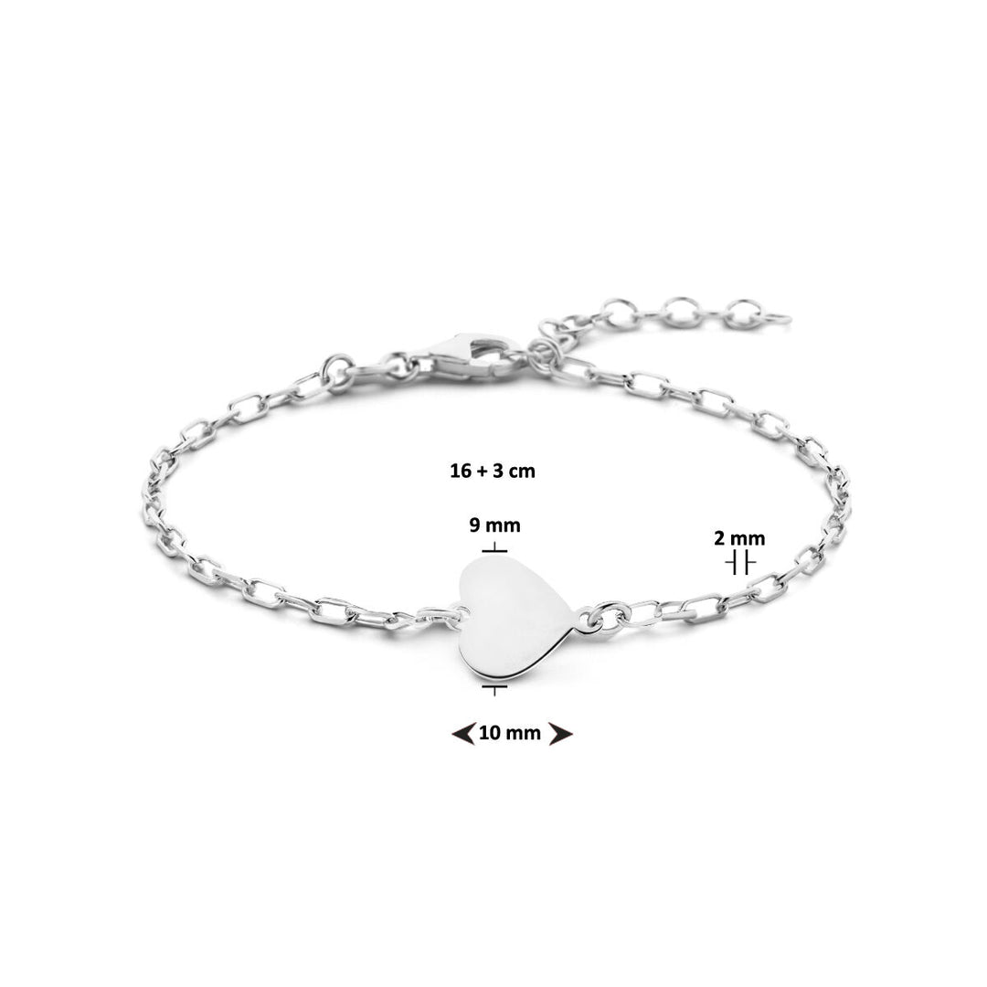 bracelet heart 16 + 3 cm silver rhodium plated