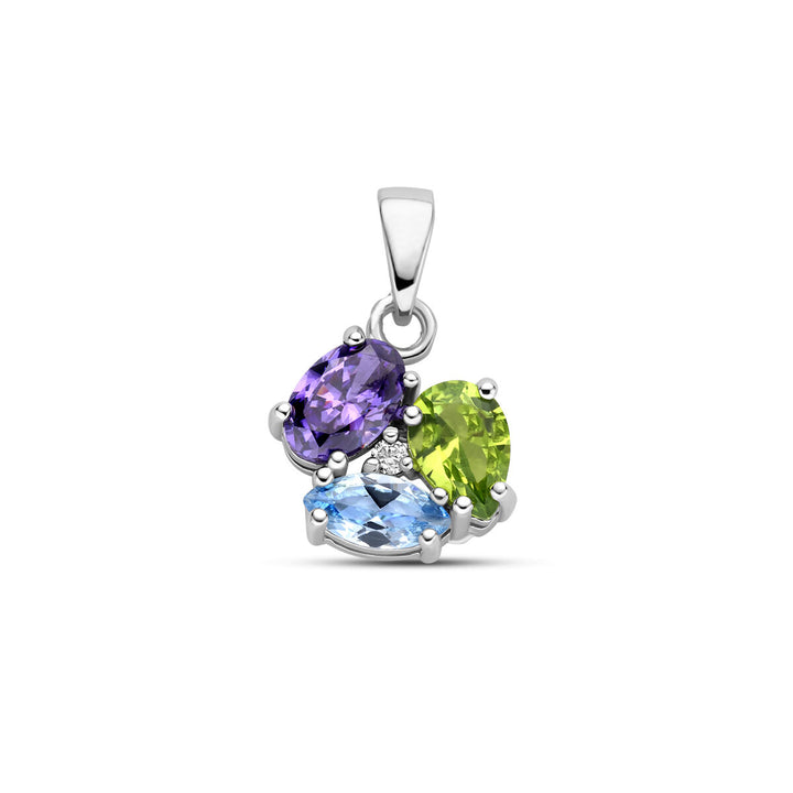 pendant zirconia and synth. gemstones silver rhodium plated