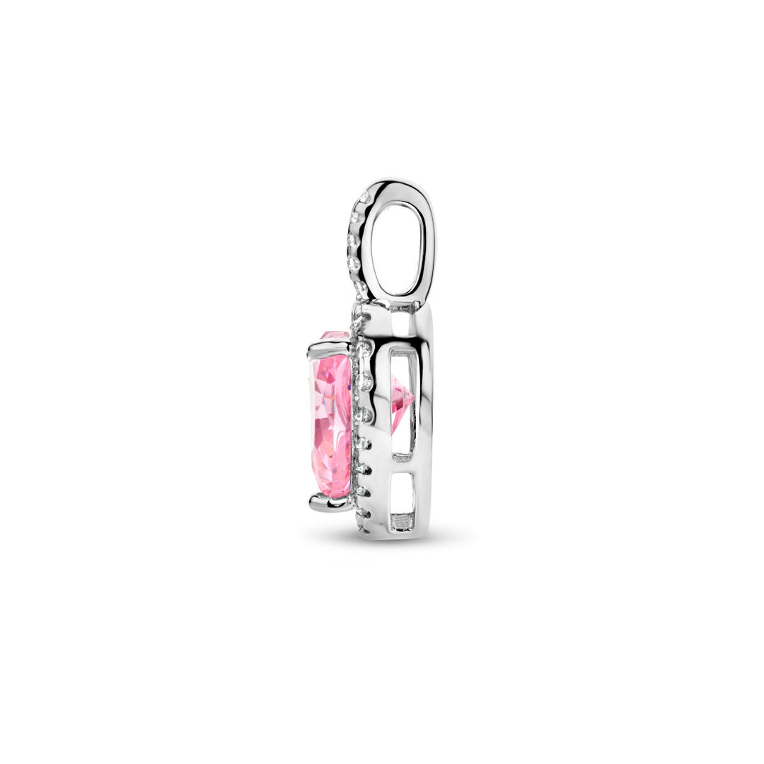 pendant heart white and pink zirconia halo silver rhodium plated