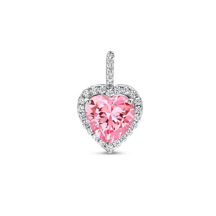 pendant heart white and pink zirconia halo silver rhodium plated