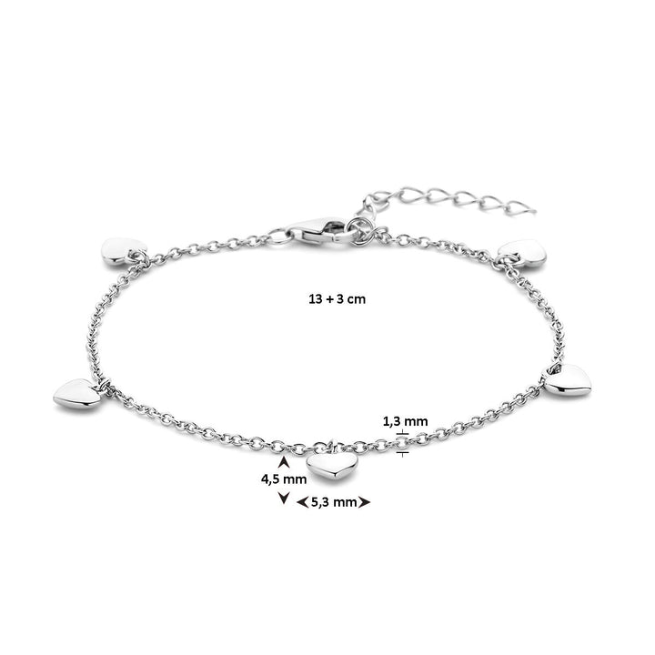 bracelet hearts 13 + 3 cm silver rhodium plated