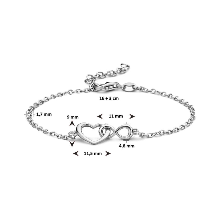 bracelet heart and infinity 16 + 3 cm silver rhodium plated