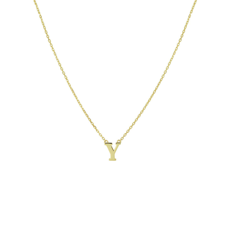 De Van der Kooij Collectie Gouden dames ketting letter 14K is een delicaat geelgouden anker collier met een kleine Y hanger, prachtig gepresenteerd op een witte achtergrond-het perfecte sieradencadeau voor dames.