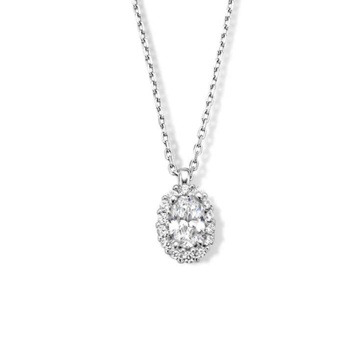zirconia necklace 41 + 4 cm halo silver rhodium plated