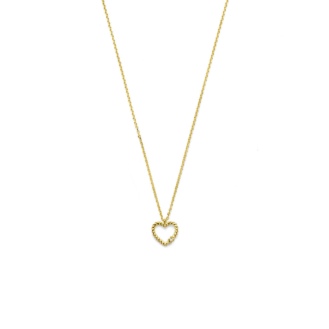 14k geelgouden collier met hartje en diamant