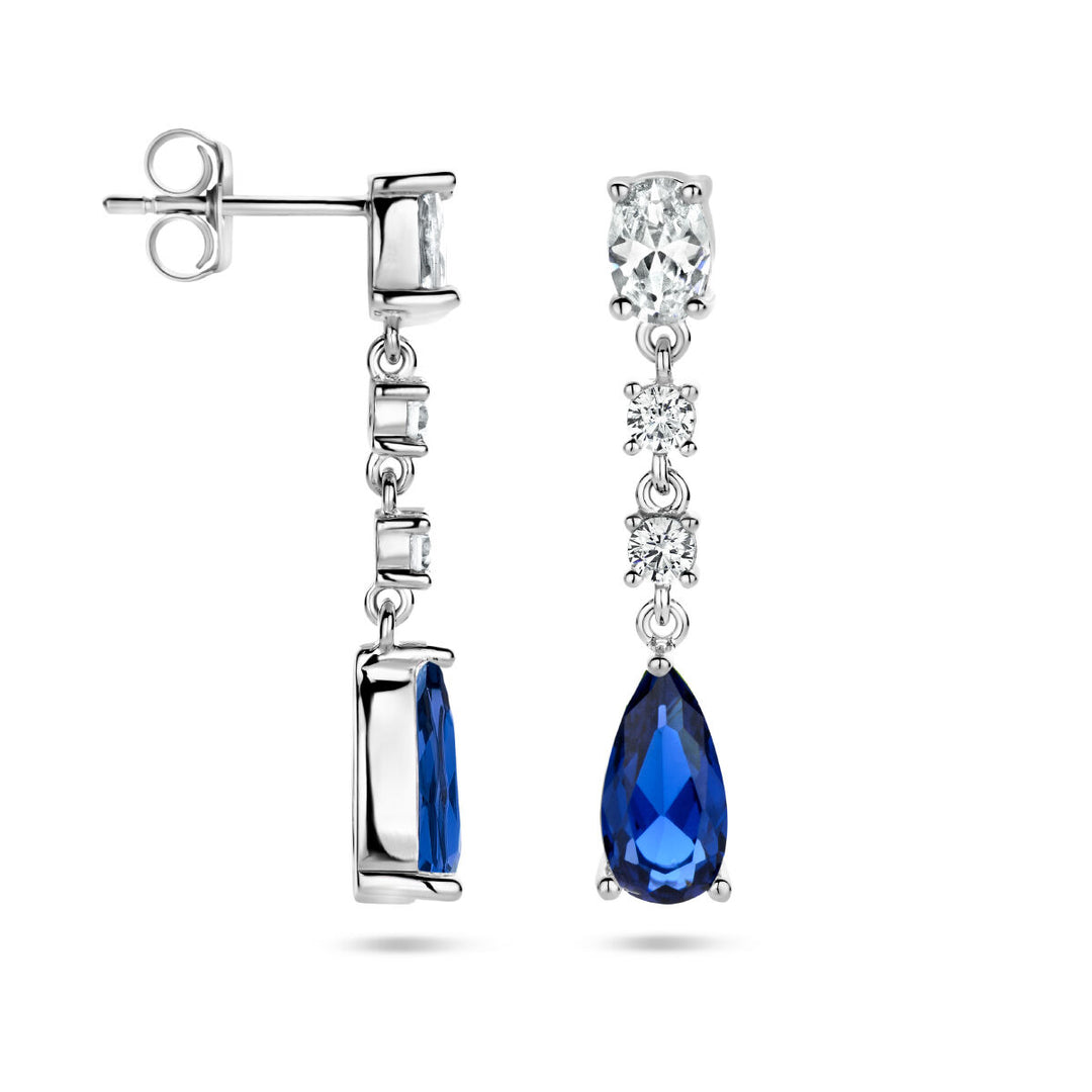 earrings sapphire colored zirconia silver rhodium plated