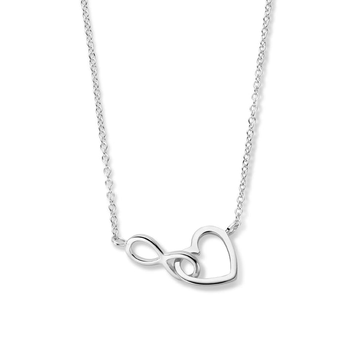 Silver necklace ladies heart and infinity rhodium plated