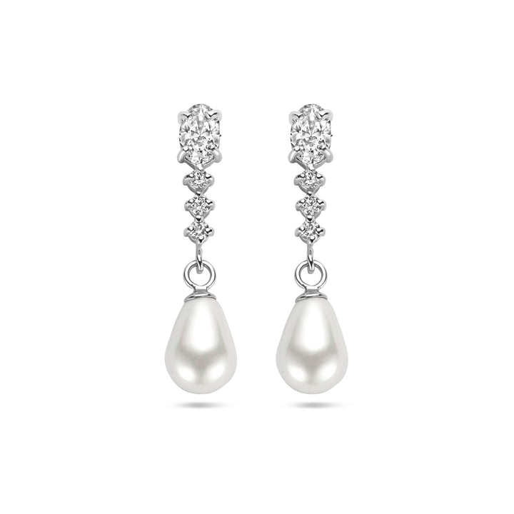 zirconia and pearl silver rhodium plated earrings
