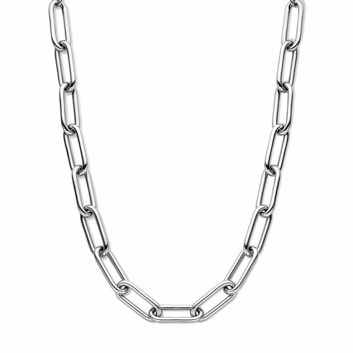 necklace paper clip round tube 11.5 mm 43 + 3.5 cm silver rhodium plated