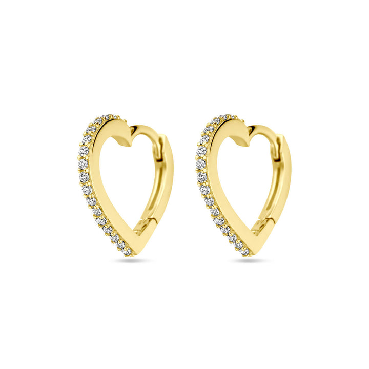 drop earrings hearts zirconia 14K yellow gold