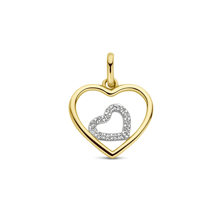 pendant hearts zirconia 14K bicolor gold yellow/white