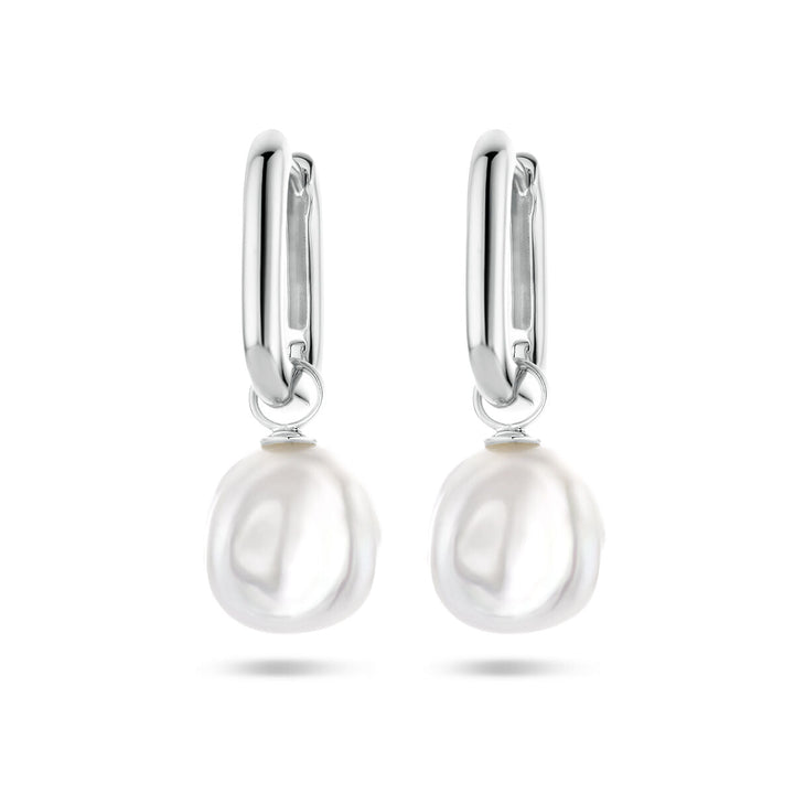 earrings paper clip baroque pearl silver rhodium plated